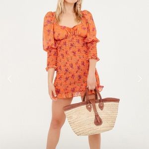 Orange Floral Smock Dress